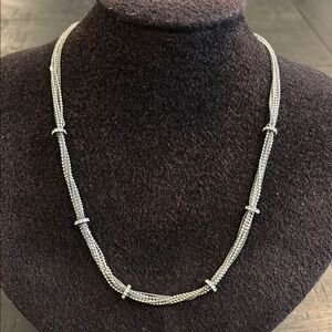 Silver Necklace Signed Dainty Multichain Rhinestone